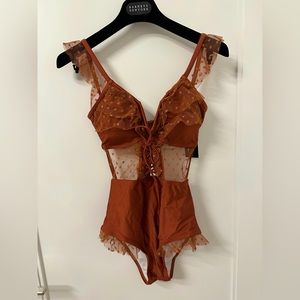 Brand New One Piece Swimsuit with Polka Dot Mesh